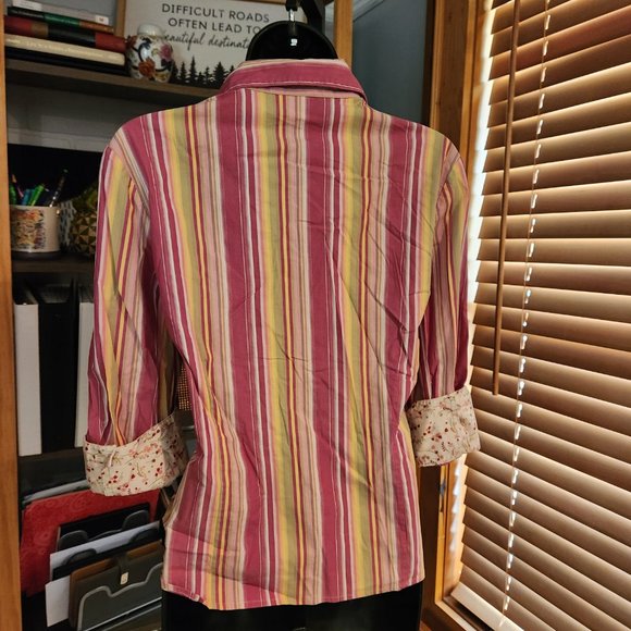 Striped Button Down with Floral Under-cuffs by Christopher & Banks - Picture 2 of 6